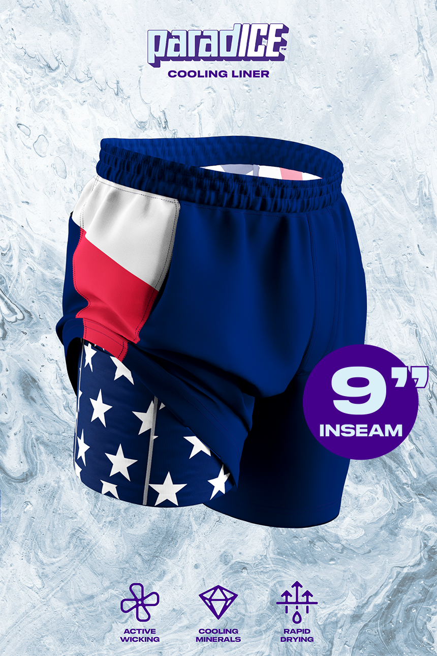 The Double Duty | American Flag Ball Hammock® 9 Inch Athletic Shorts