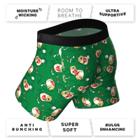 Boxer briefs with cartoon characters and beer cans, a golf-themed 3-pack of Ball Hammock® pouch underwear with fly.