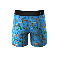 Cartoon-themed boxer briefs from The Hole In One | Criquet Collaboration Ball Hammock® Pouch Underwear With Fly 3 Pack.