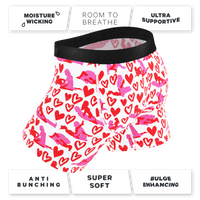Valentines Ball Hammock® Pouch Underwear With Fly, hearts and lips design.