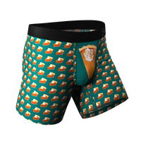 A pair of men's boxer briefs with a pumpkin pie design, part of The Last Course collection by Shinesty.