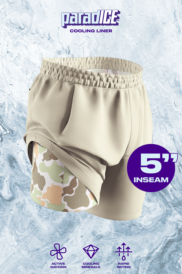 The Lieutenant | Khaki and Camo Ball Hammock® 5 Inch Athletic Shorts