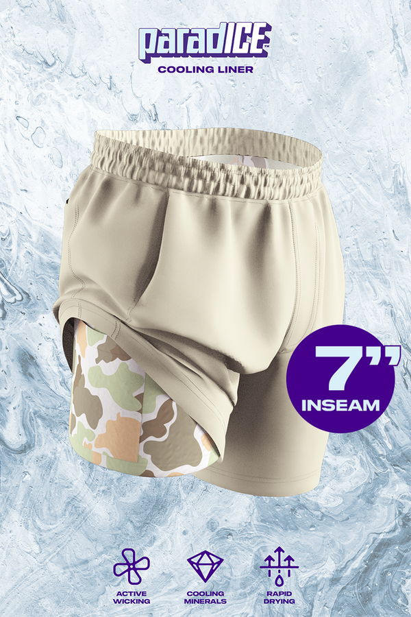 The Lieutenant | Khaki and Camo Ball Hammock® 7 Inch Athletic Shorts