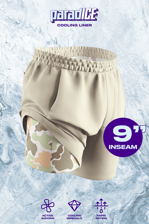 The Lieutenant | Khaki and Camo Ball Hammock® 9 Inch Athletic Shorts