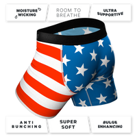 American Flag Ball Hammock® boxer briefs with stars and stripes, inspired by The Mascot.