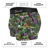 Men's boxer briefs featuring cartoon animals, part of The Cryptids | Spooky Ball Hammock® Pouch Trunks Underwear collection.