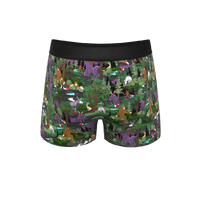 A pair of boxers featuring cartoon animals and mythical creatures.