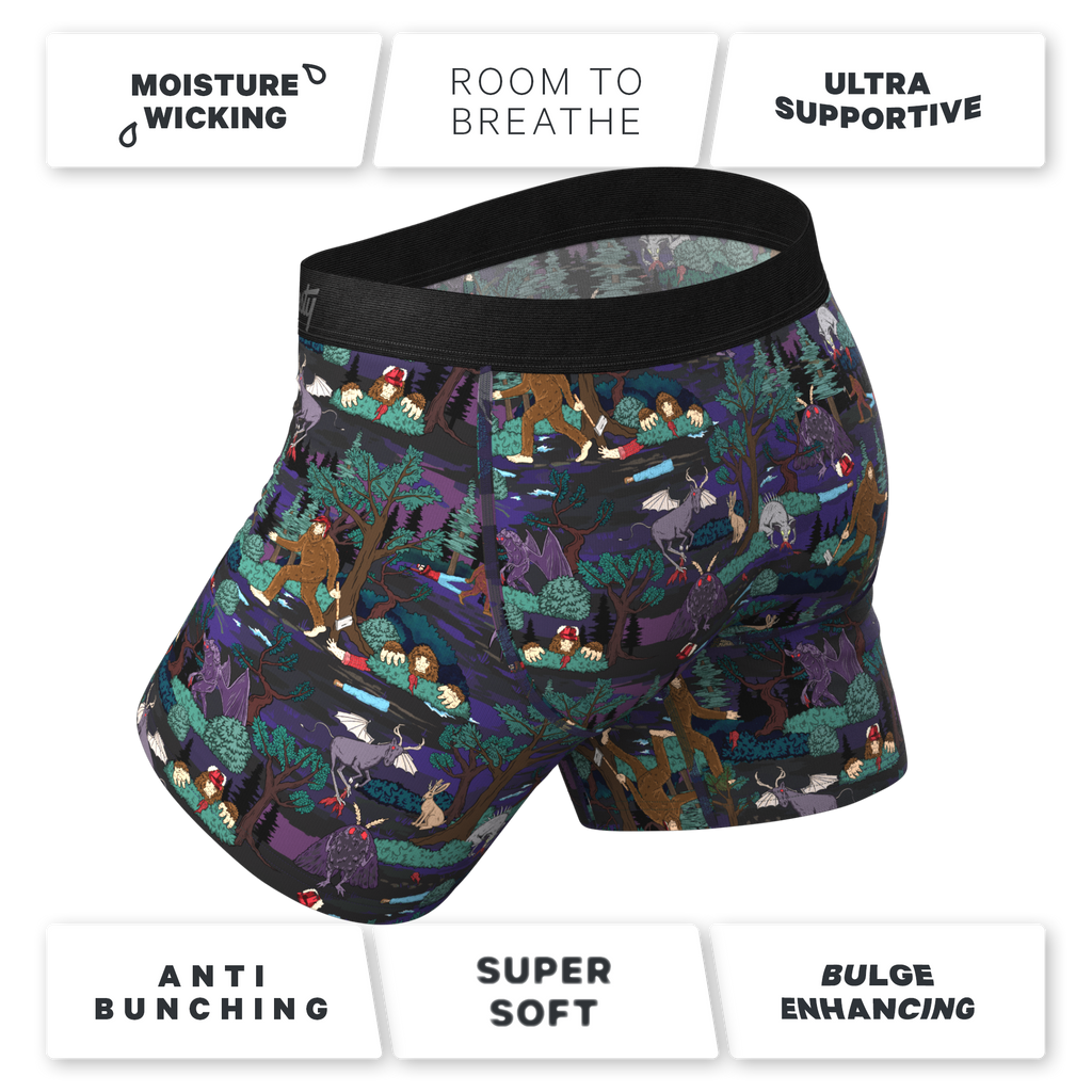 Men's underwear with Moth-themed print, logo detail.