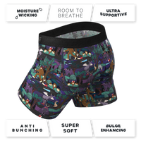 Men's underwear with Moth-themed print, logo detail.