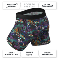 A pair of men's underwear featuring a spooky ball hammock® pouch with fly design.