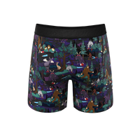 A pair of men's underwear with cartoon characters and animals.