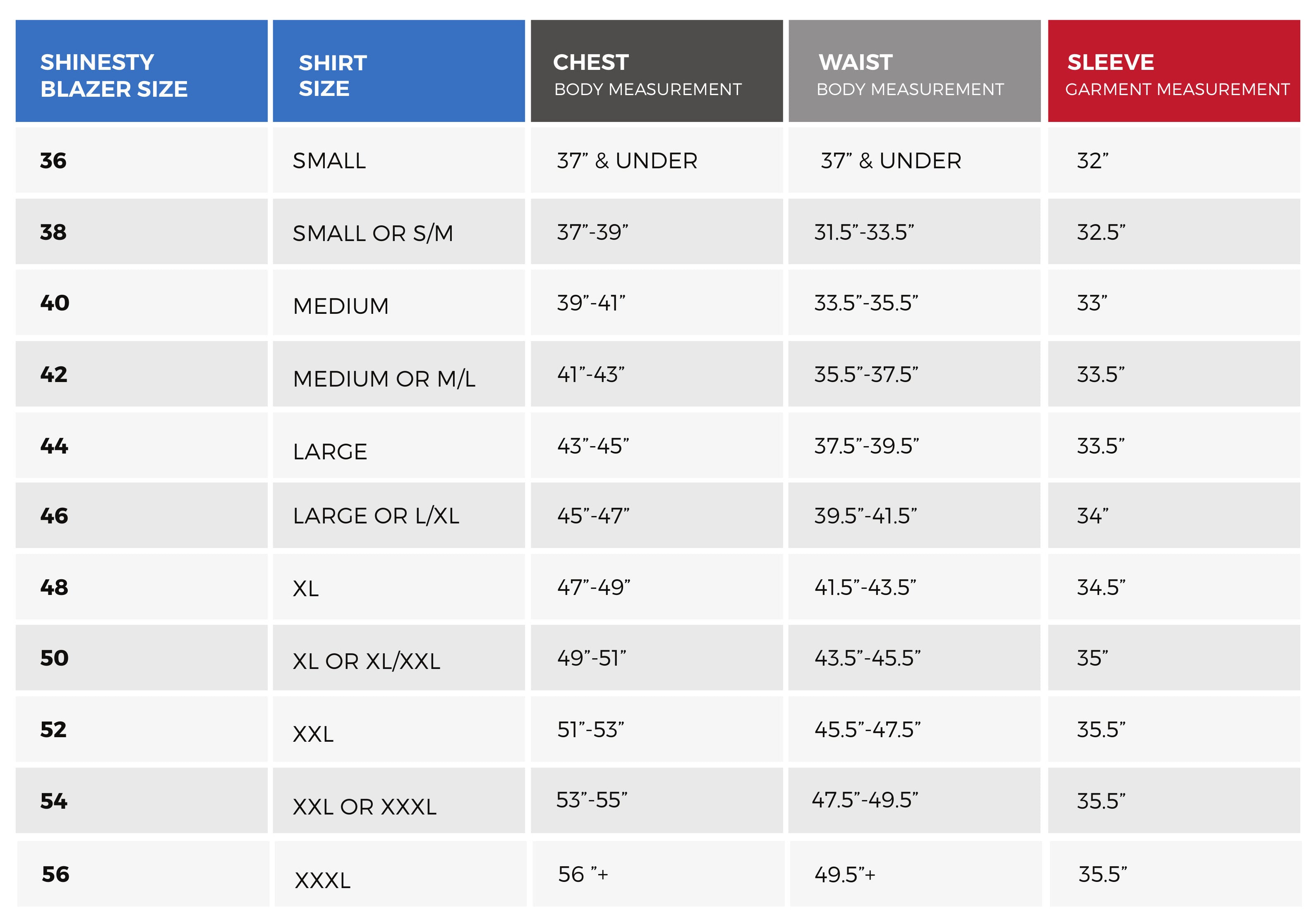 Swim Team Suit Size Chart