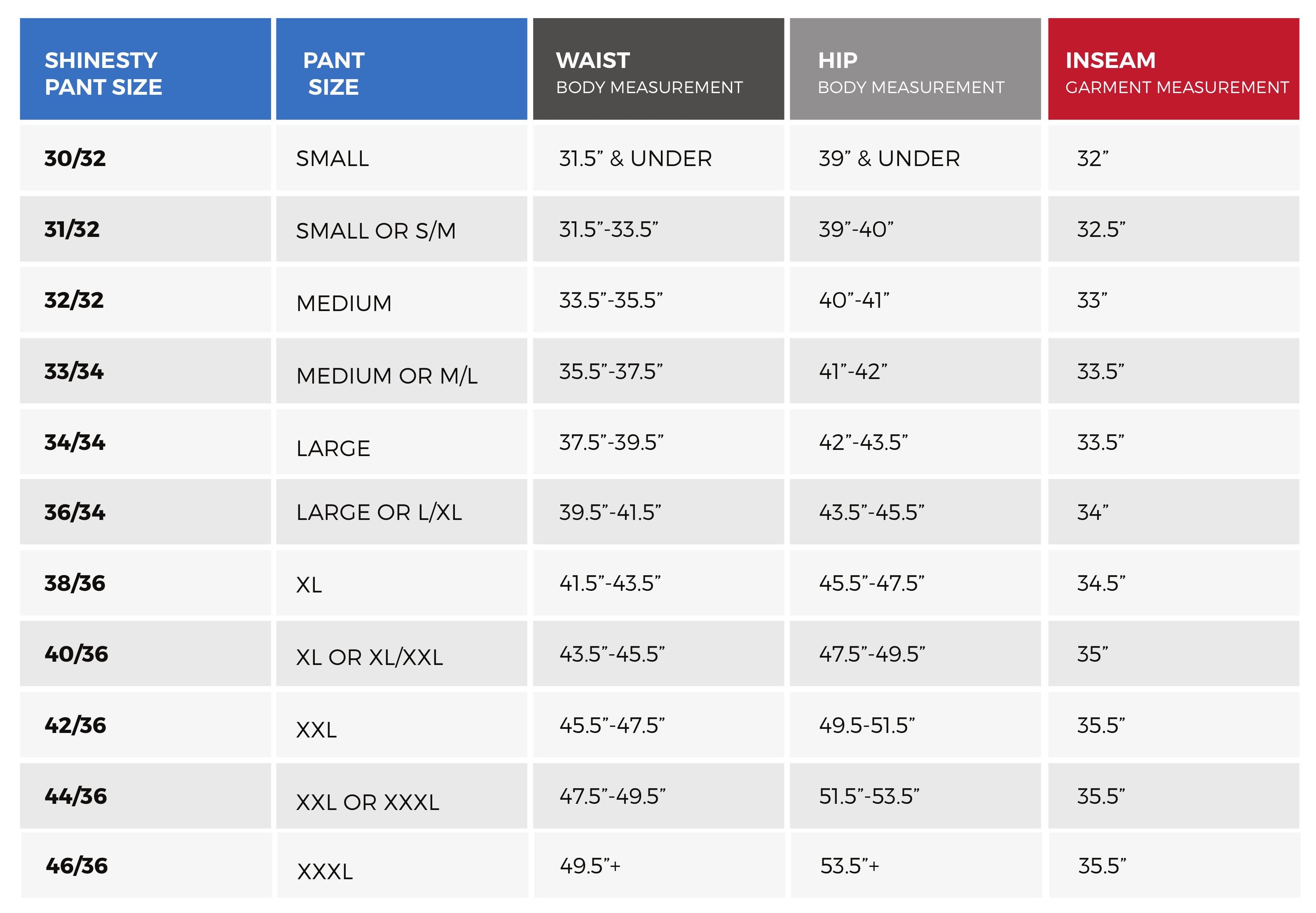 Men S Dress Size Chart