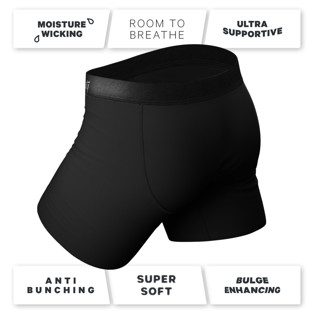 Midnight Rider Ball Hammock® Boxer Brief 5 Pack, close-up of logo and text on ultra-soft men's underwear.