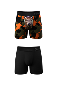 Boxer briefs with unique animal faces, part of My Name is Buck | Ball Hammock® 2 Pack.