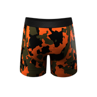 A unique pair of boxer shorts with a camouflage pattern, part of the My Name is Buck | Ball Hammock® 2 Pack.