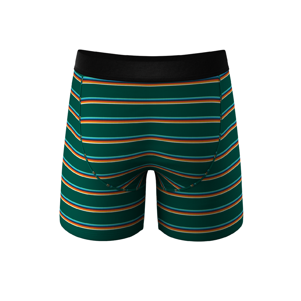 Retro striped boxer briefs with Ball Hammock® pouch design.