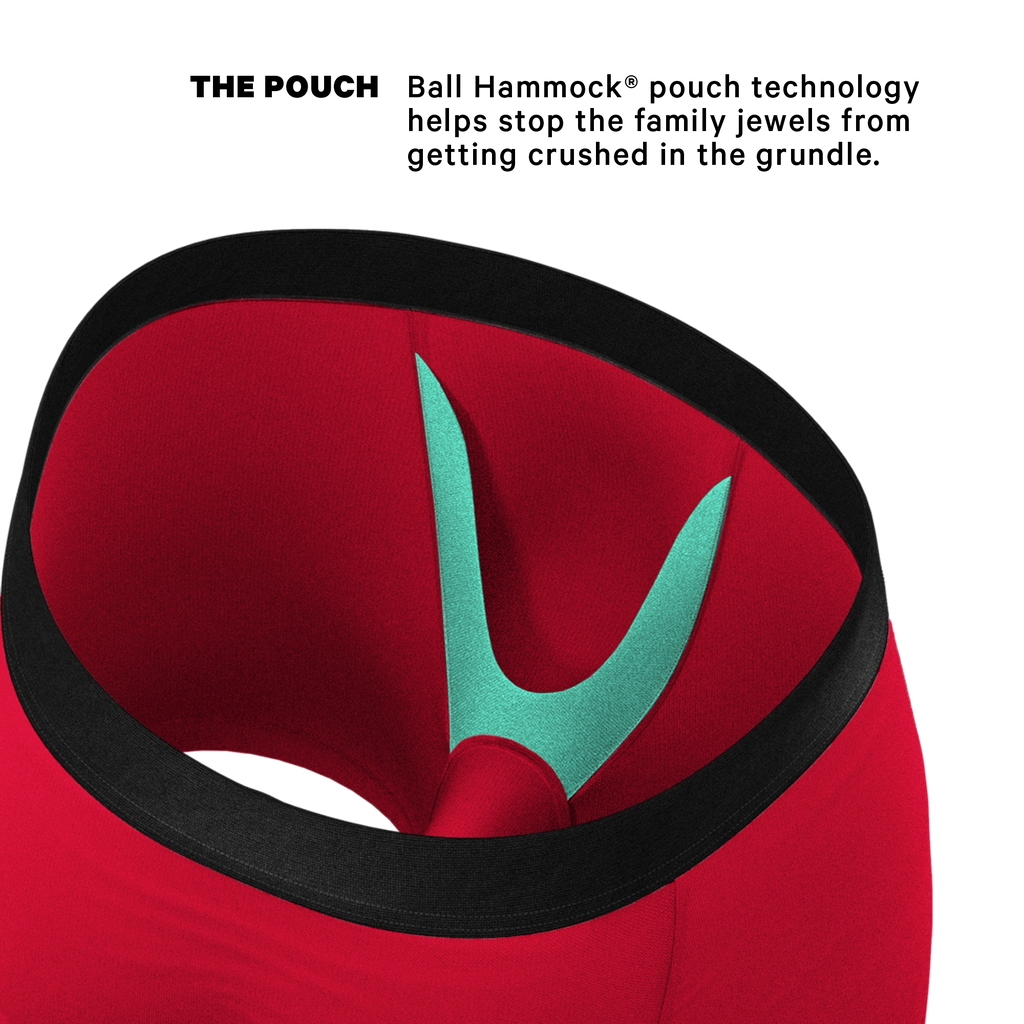 Red Ball Hammock® Pouch Underwear close-up, logo detail.