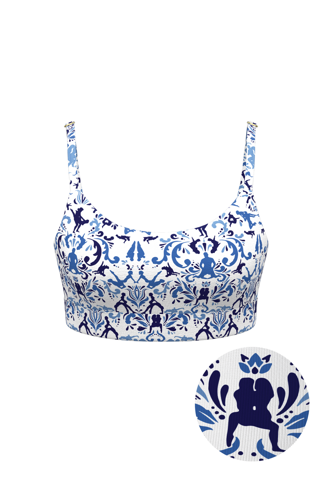 The Risqué Rorschach bralette with blue pattern and art design.