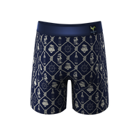 A pair of pirate ship-themed boxer briefs with a Ball Hammock® pouch.