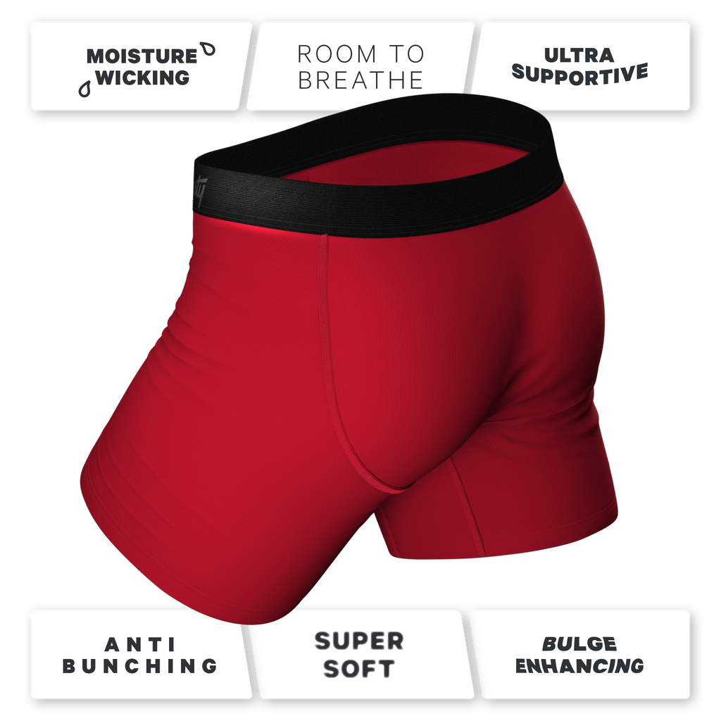 A close-up of The St Knickers Santa Belt Ball Hammock® Pouch Underwear.
