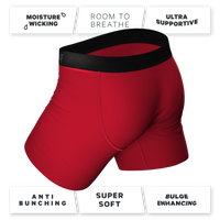 A close-up of The St Knickers Santa Belt Ball Hammock® Pouch Underwear.