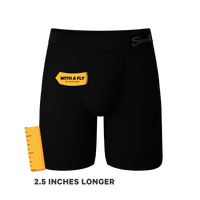 A black pouch underwear pack with a lengthy inseam and ultra-soft material, The Ash and Ember Long Leg Black Ball Hammock® Pouch Underwear With Fly 3 Pack.