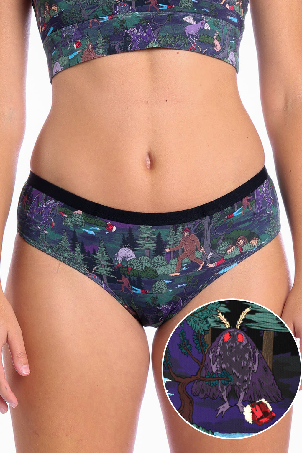 Close-up of woman's spooky cheeky underwear from The Cryptids collection.