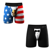 A pair of boxer briefs featuring an eagle design, part of The Gentleman's Choice Best Sellers Ball Hammock® Pouch Underwear With Fly 4 Pack.