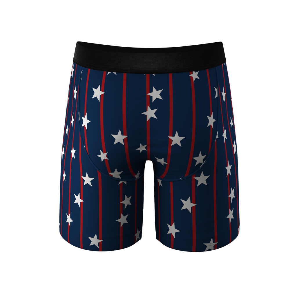 Men's long leg pouch underwear pack with stars and Ball Hammock® pouch.