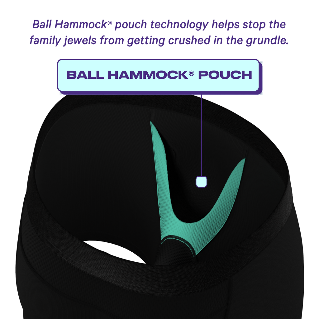 Close-up of The Threat Level Midnight Ball Hammock® Underwear with Fly 3 Pack.