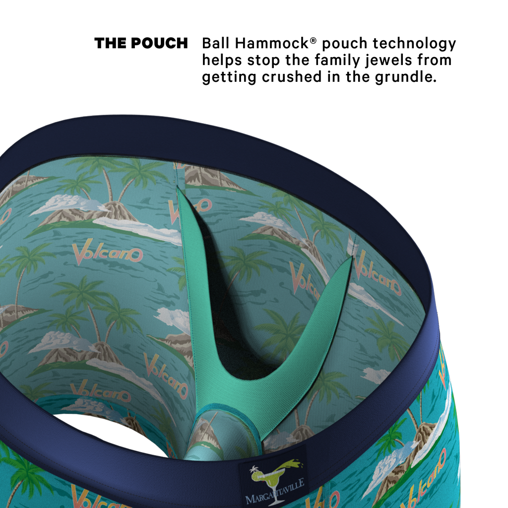 A pair of men's underwear with a unique Ball Hammock® pouch design by Margaritaville®, perfect for staying cool during volcanic eruptions.