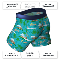 The Volcano boxer briefs with tropical design and logo detail.