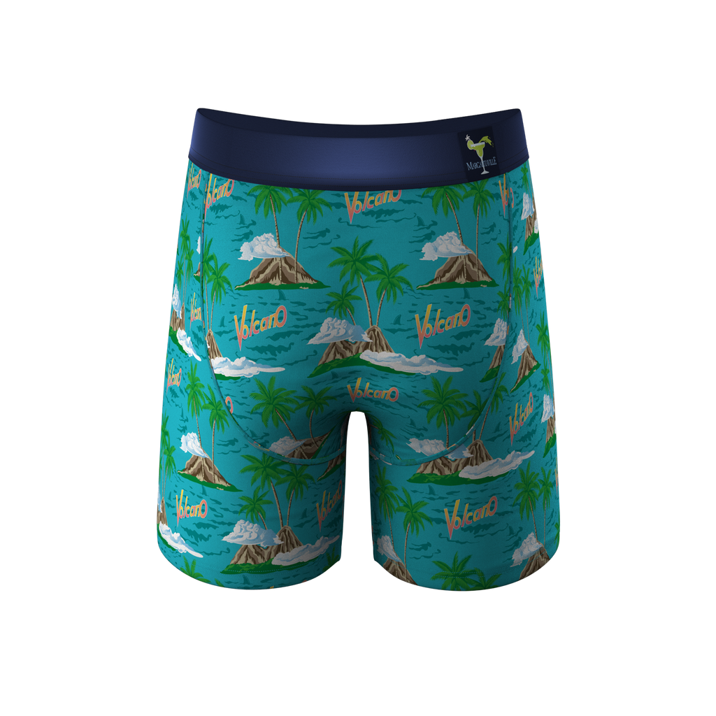 The Volcano | Margaritaville® Ball Hammock® Pouch Underwear featuring palm trees and mountains.