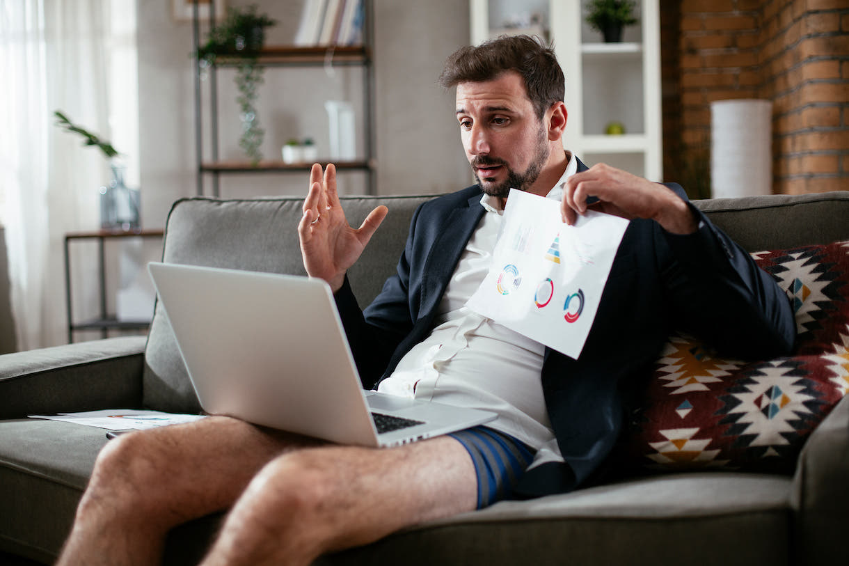 man in underwear with presentation