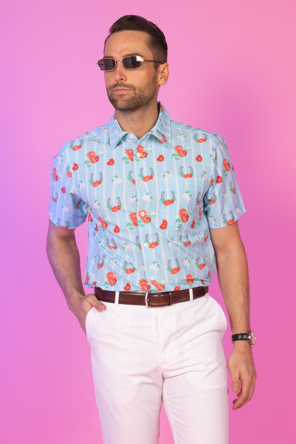 Floral Horseshoes Men's Hawaiian Button Up Shirt | The Good Gallop