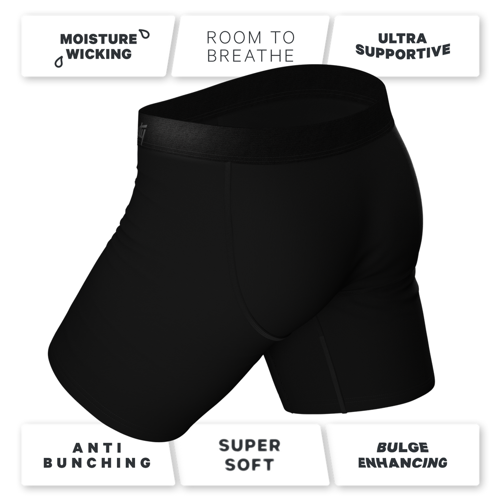 black long leg boxers with fly