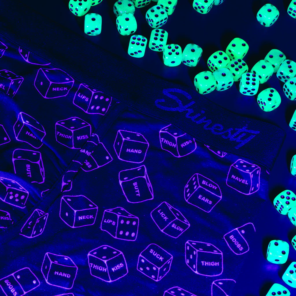 Seamless thong with glow in the dark dice print