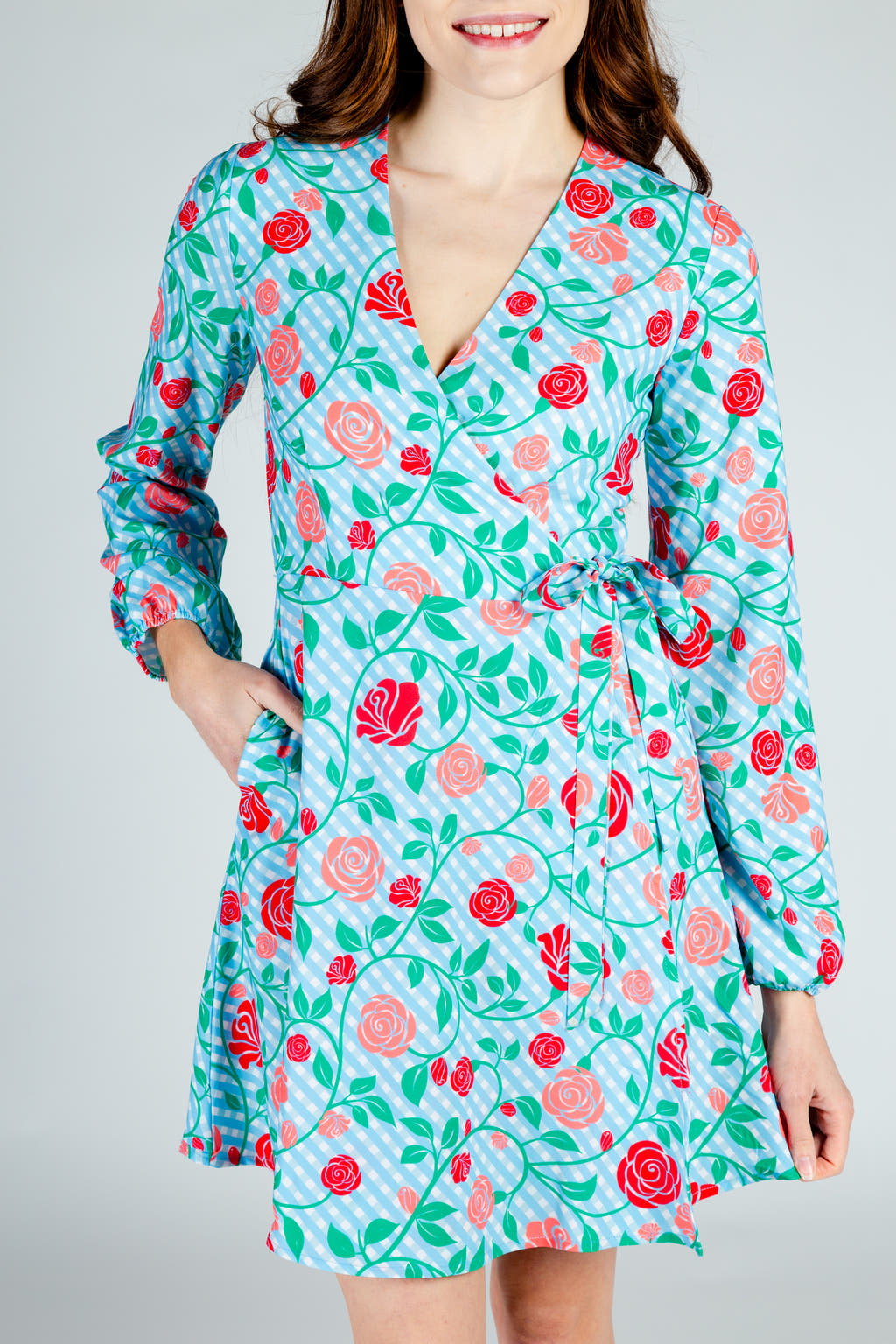 long sleeve rose wrap dress