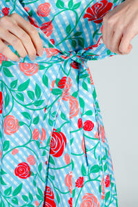rose and plaid wrap dress