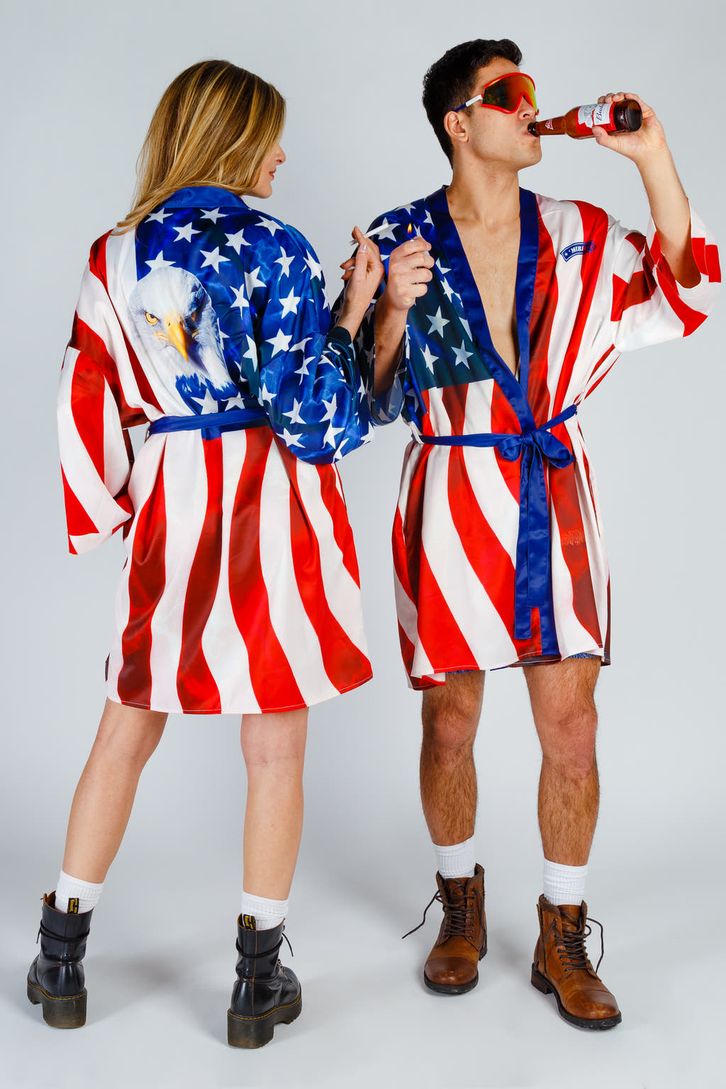matching couples american flag bald eagle kimonos