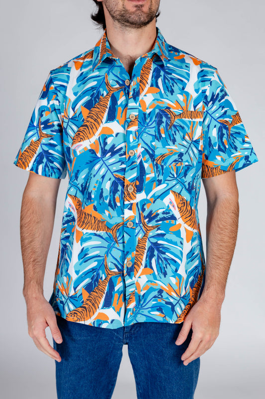 The Lurks & Caicos | Tiger Shark Stretch Hawaiian Shirt