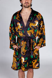 tiger print kimono robe with pockets
