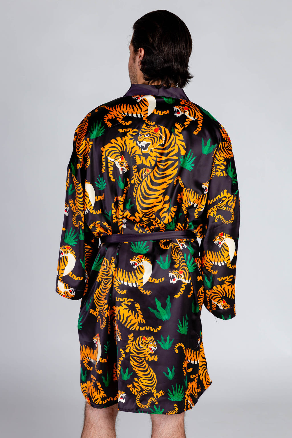 tiger print kimono robe with sash