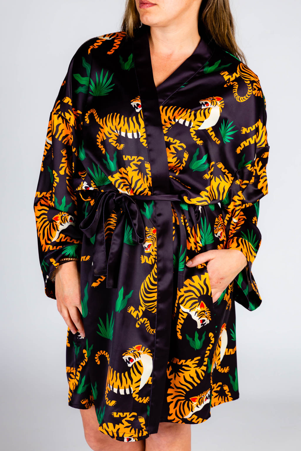 womens tiger print kimono robe