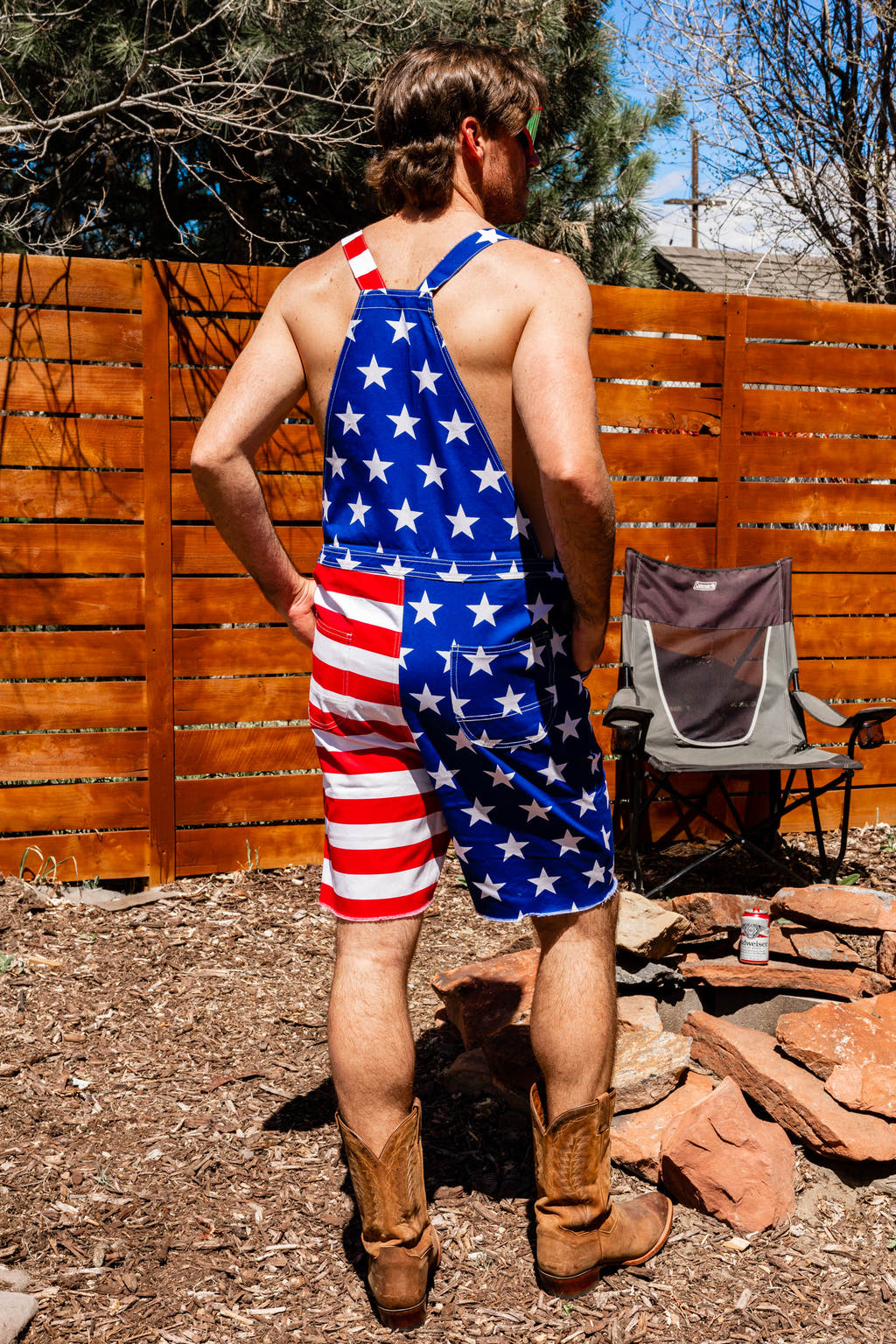 Red white and blue men's overalls