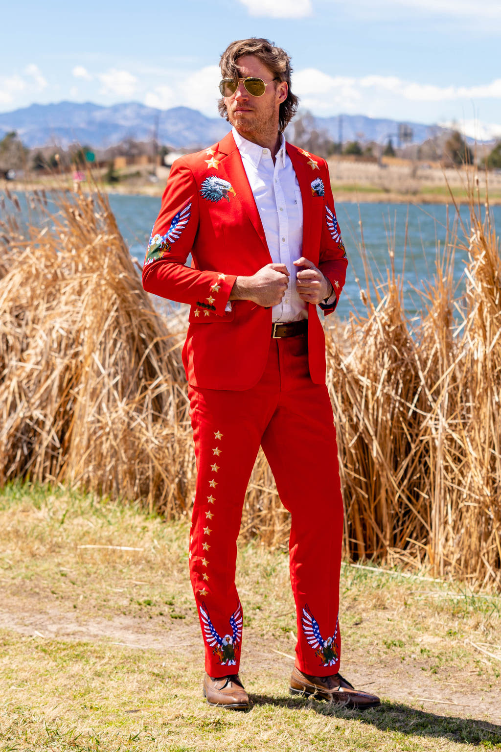 men's red suit