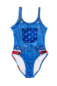 Denim patterned one piece swimsuit