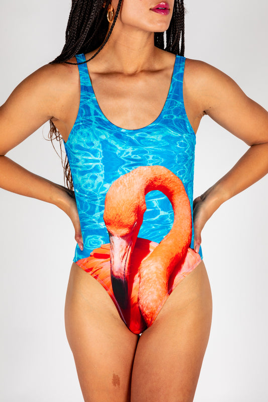 flamingo one piece bathing suit