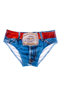 the ranch hand denim pattern swim brief